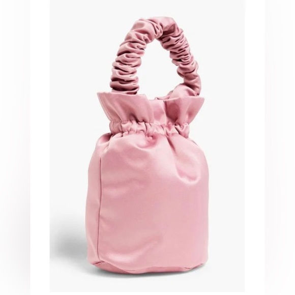 GANNI Pink Scrunchie Occasion Knot Top Handle Tote Bag Shoulder Drawstring Purse - Picture 3 of 10